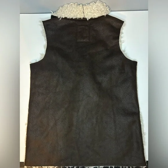 Aeropostale Women's M‎ Faux Suede Sherpa Lining Brown Vest Draped Open Front - Picture 4 of 9